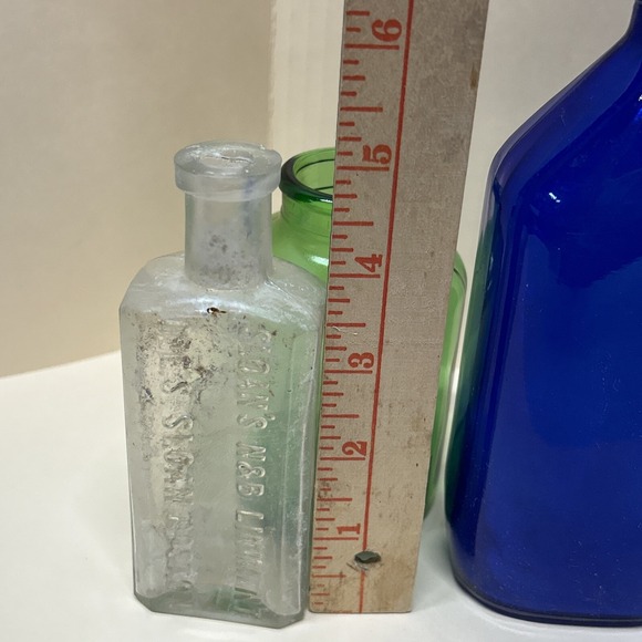 3 Vintage Bottles Antique Pharmacy / Medicine Bottles Cobalt Blue, Liquor Bottle - Picture 11 of 14